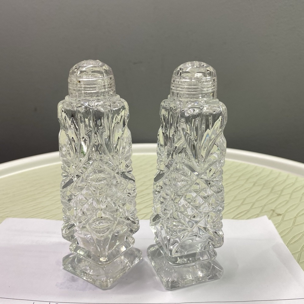 Vintage Hand Made Glass Salt & Pepper Shakers Beautiful 5.5" Tall 1.5" Wide